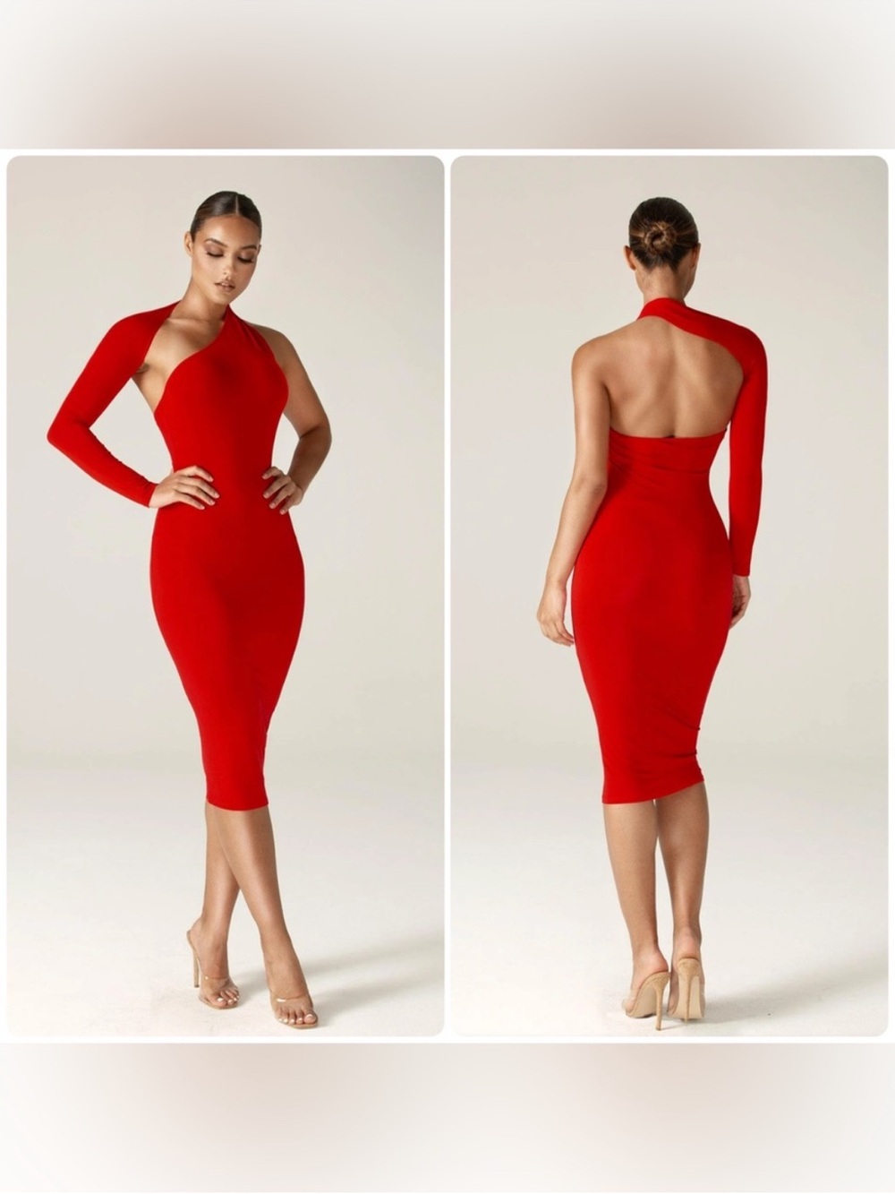 Alieva Dasha Modern Dress Red 2XL Asymmetrical One-Sleeve Red Bodycon Dress
